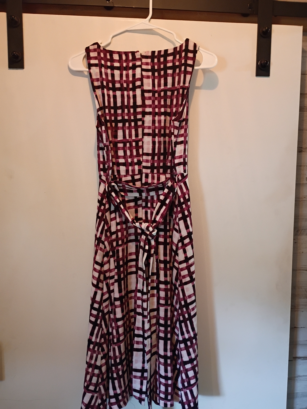 Elle Burgundy and Cream Plaid Midi Dress - Picture 5 of 6